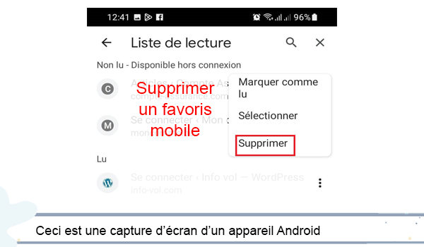 Supprimer mes pages favorites sur Android